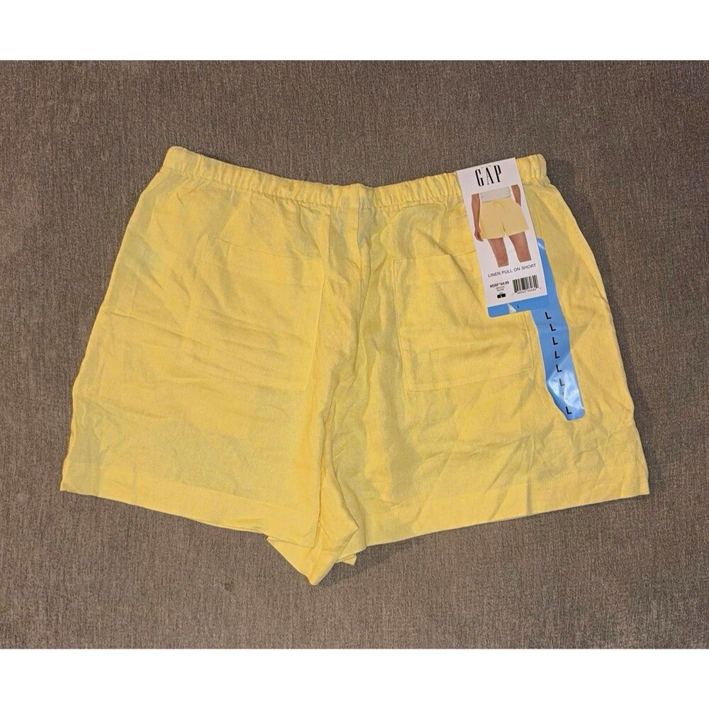GAP Women's Yellow Linen Pull-On Shorts L Elastic Waist Pockets Drawstring
